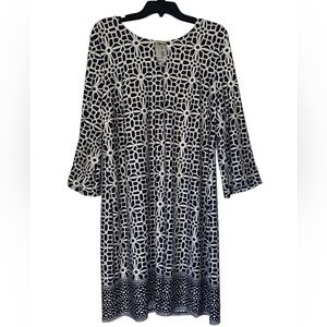 Tacera Women’s Midi Dress Plus Size 2X Black & White Abstract Notched V-…